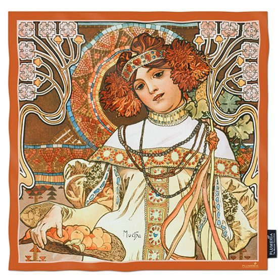 Hedvábný šátek Autumn 90x90cm, Alfons Mucha