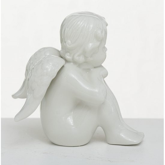 Porcelánový anjel Mirra sediaci biely, 20x24x11 cm