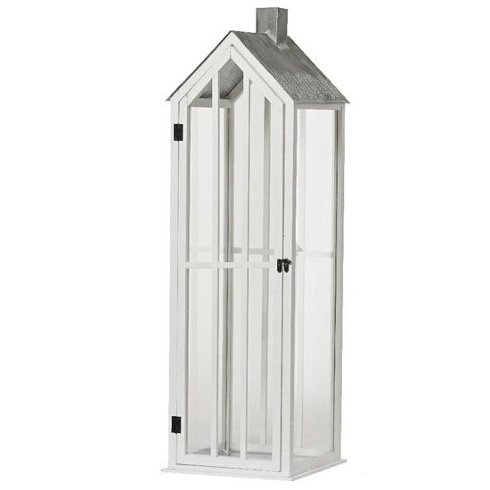 Drevený lampáš v tvare domčeka biely 1ks, 29-95 cm