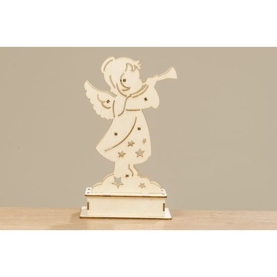 Dřevěný anděl Eleonor s LED osvětlení natural, 21x12x7,5 cm