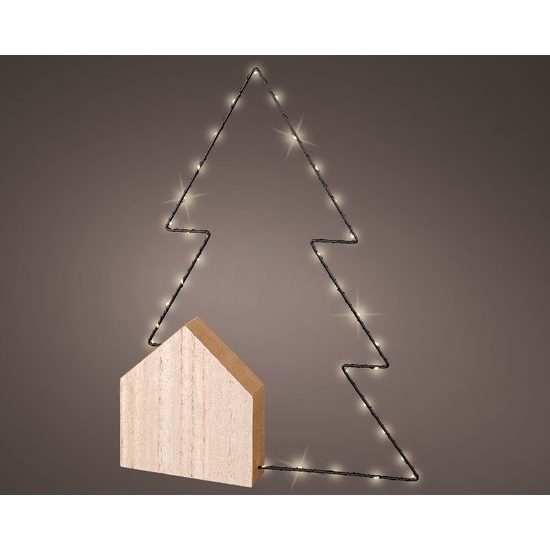 Vianočná dekorácia domček so stromom s LED osvetlením, 4,2x35x47 cm