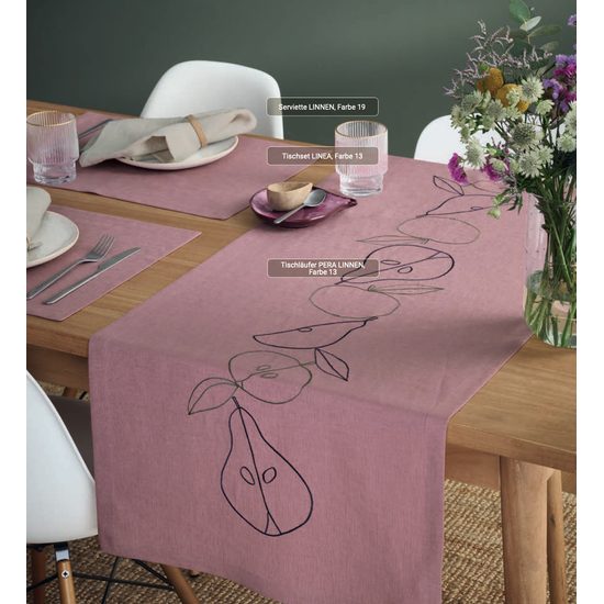 Lněný běhoun na stůl Pera Linnen hrušky fialový 50x140 cm, Sander
