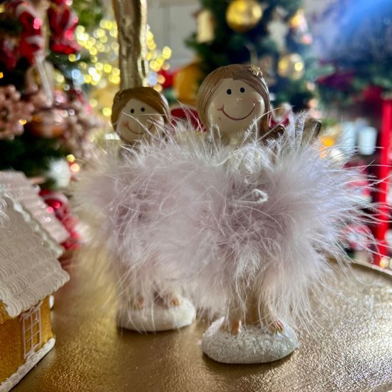 Vánoční dekorace anděl s růžovou sukní 1ks, 7x5x12,5 cm