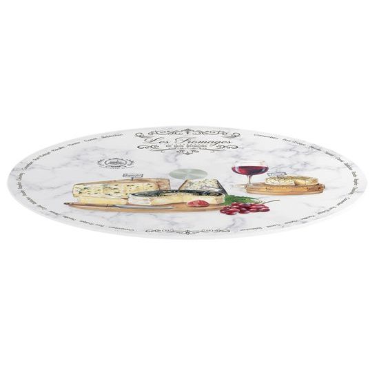 Otočný skleněný servírovací talíř bílý Les Fromages v dárkovém balení 32cm, Easy Life