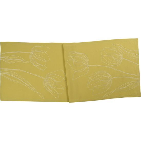 Běhoun na stůl Darwin žlutý s vyšitými květy 50x150cm, Sander