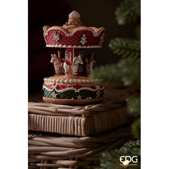 Vianočná dekorácia hracia skrinka kolotoč, 16x12 cm
