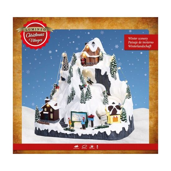 Vianočná dekorácia lyžiarsky svah s LED osvetlením, 22x30,5x28,5 cm