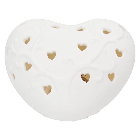 Porcelánová dekorace srdce s LED osvětlením bílé, 8,5x10x5 cm