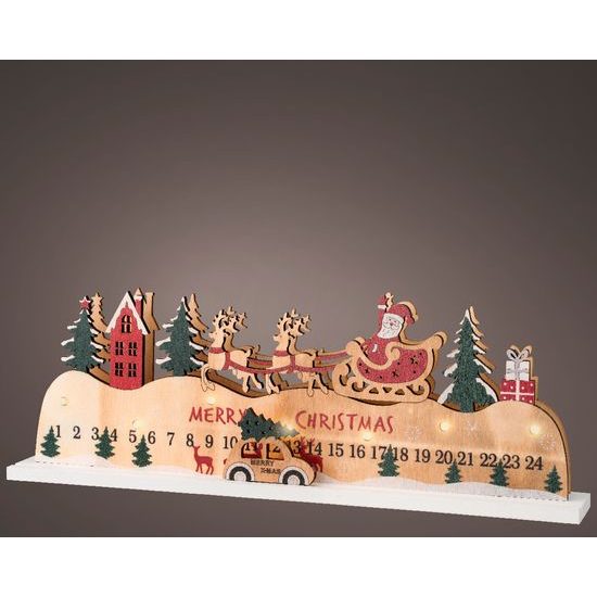 Vánoční dekorace adventní kalendář s autíčkem a LED osvětlením, 5x38x13 cm