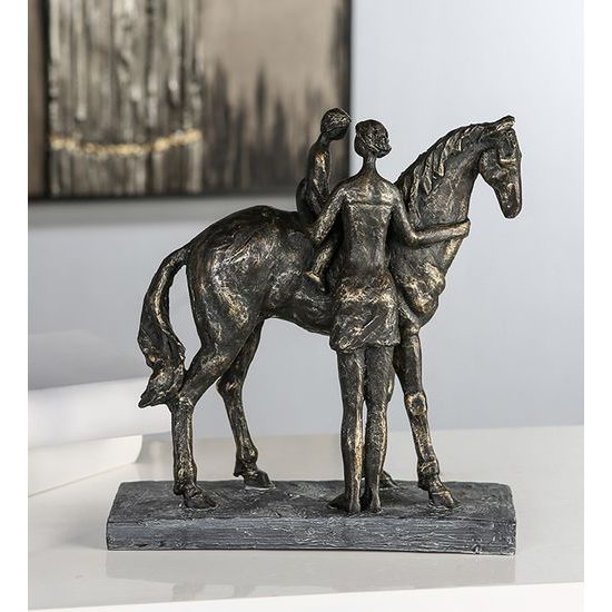 Dekorácia soška chlapca s ženou na koni, 9x24x25 cm