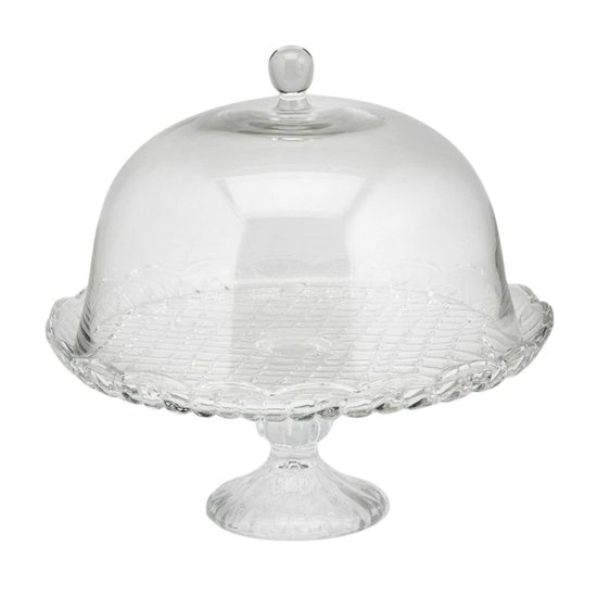 Sklenený podnos na tortu s poklopom, 29x31 cm