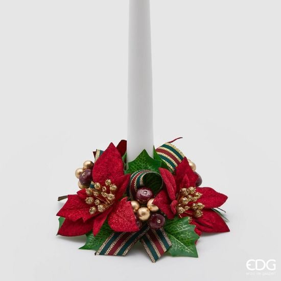 Vánoční věneček na dlouhou svíčku s vánoční hvězdou, 14 cm