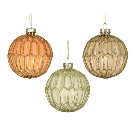 Vianočná sklenená ozdoba guľa zelená/oranžová/brandy 1ks, 8 cm