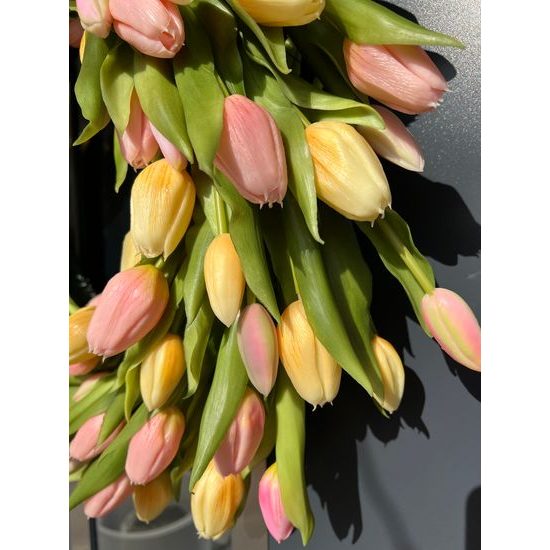 Umělá květina svazek tulipánů 5ks růžový, 31 cm