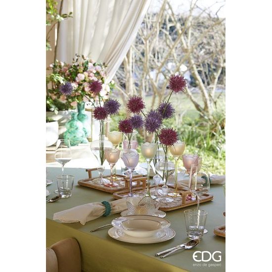 Skleněný svícen ve tvaru tulipánu fialový/růžový 1ks, 22x8,5 cm