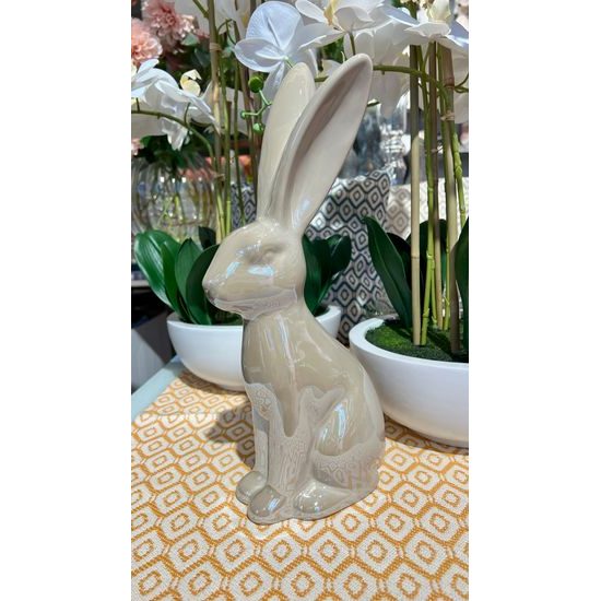 Velikonoční dekorace keramický zajíc Shiny krémová/lesklá, 17x10,5x37 cm