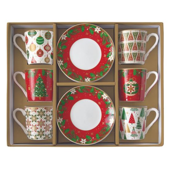 Vánoční porcelánový set šálky s podšálky na espresso 6ks 100ml Jingle Bells, Easy Life