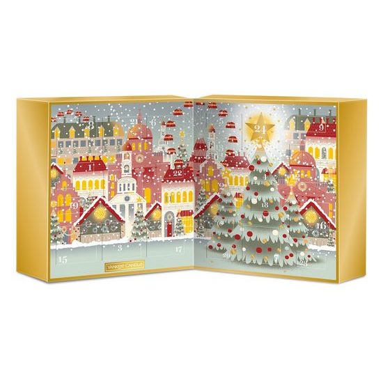 Yankee Candle - Vánoční adventní kalendář kniha 12ks votivní svíčky, 12ks čajové svíčky + svícen