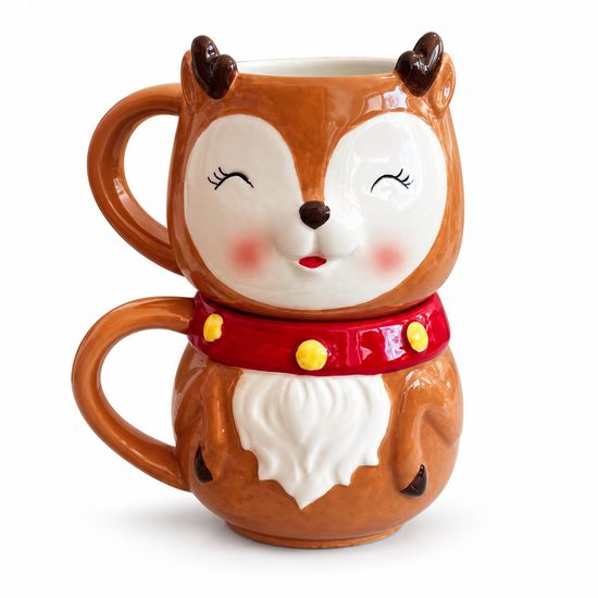 Vianočný porcelánový hrnček na čaj/kakao jelenček 2ks, 18x10 cm