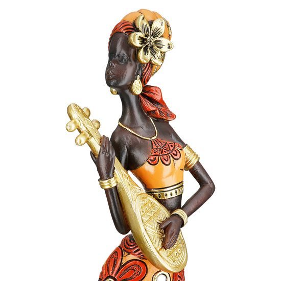 Dekorace figura Afričanka African Beat s kytarou, 6x6,5x32 cm