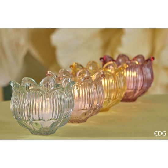 Skleněný svícen na čajovou svíčku ve tvaru tulipánu 1ks, 6,5x7 cm