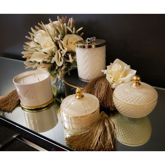 Côte Noire - Round Art Deco svíčka Cream & Gold, Blonde Vanilla