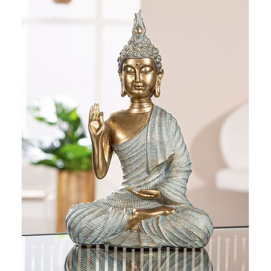 Dekorace figura Buddha sedící zlato-šedá, 8x16x24,5 cm
