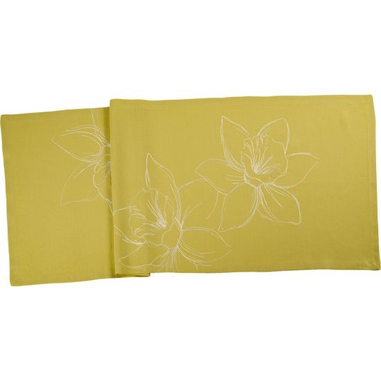Běhoun na stůl Empress žlutý s vyšitými květy 50x150cm, Sander