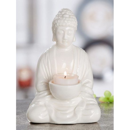 Porcelánová dekorace Buddha bílý, 12x18,5x9,5 cm