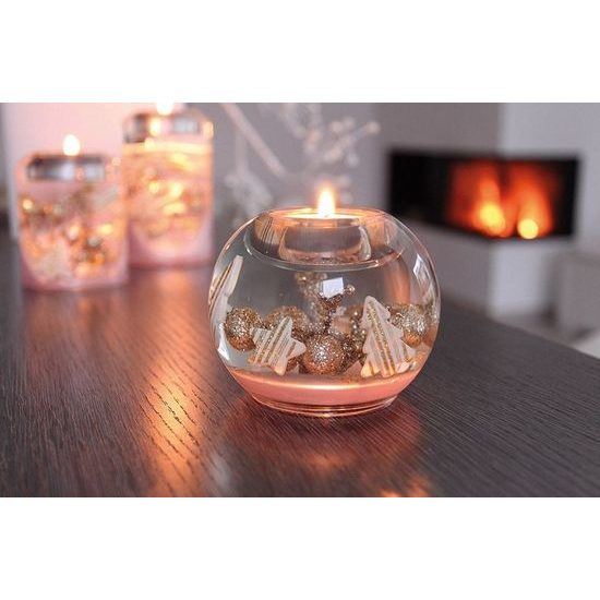 Vánoční skleněný svícen na čajovou svíčku Rosa, 8x9 cm
