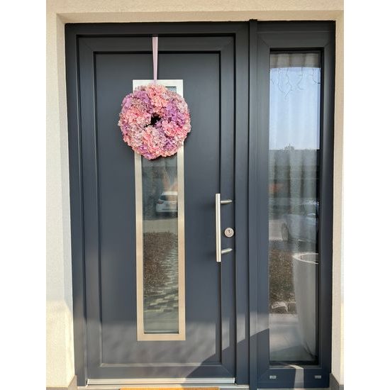 Jarní dekorace věnec na dveře hortenzie růžový, 40 cm