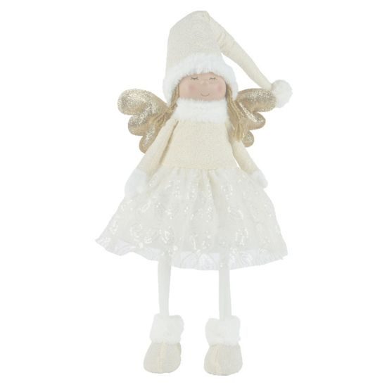 Vianočná dekorácia anjel v krémovom kabáte, 22x28x81 cm
