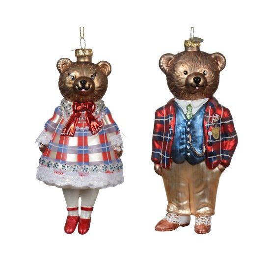 Vianočná sklenená ozdoba medvedík 1ks, 16 cm