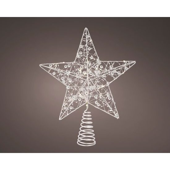 Vánoční dekorace stříbrná špička na stromek hvězda s LED osvětlením, 6x25x27 cm