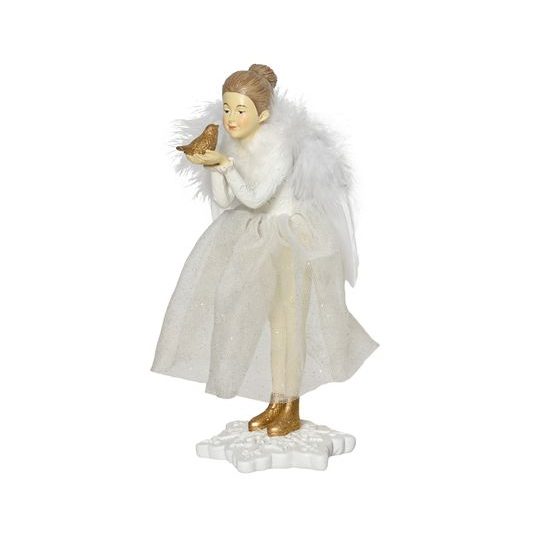 Vánoční dekorace figurka anděl s ptáčkem, 9,3x8,5x22,2cm