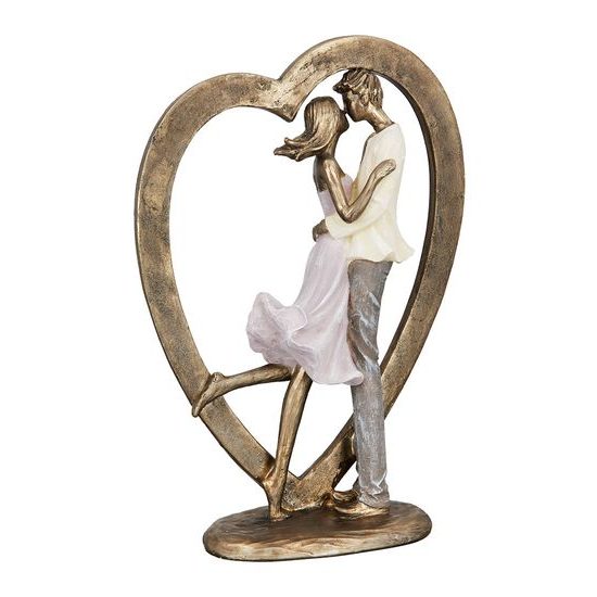 Dekorace zamilovaný pár v srdci zlatý, 7x18x27 cm