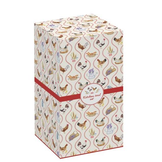 Porcelánová nádoba s 5 kusmi bambusového kuchynského náčinia Country Life v darčekovej krabičke 15x19 cm, Easy Life