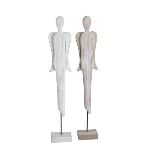 Vánoční dekorace dřevěný anděl na podstavci bílá/natur 1ks, 5,5x34x4,5 cm