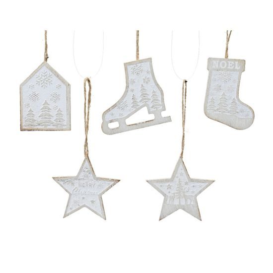 Vianočná drevená ozdoba biela 1ks, 0,9x7x7 cm