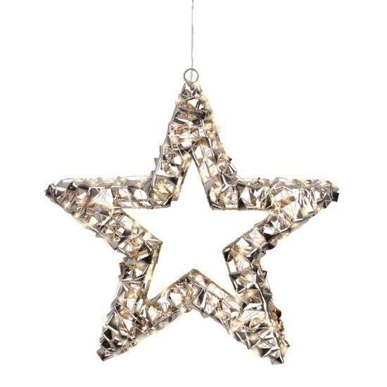 Vianočná dekorácia hviezda s LED svetlami a blikajúcim efektom zlatá, 8x38 cm