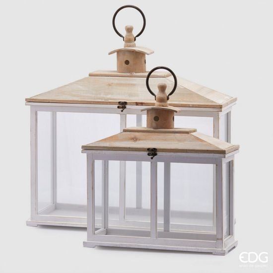 Dřevěná lucerna Legno bílá/hnědá 1ks, 47-62 cm