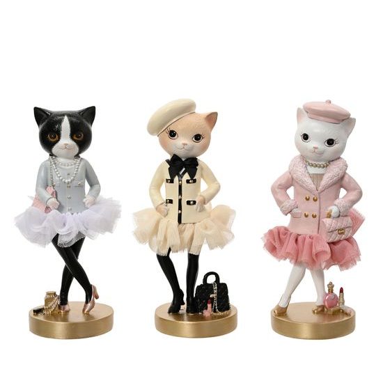 Dekorace figura kočičí dáma v outfitu 1ks, 4x7,2x18x5cm