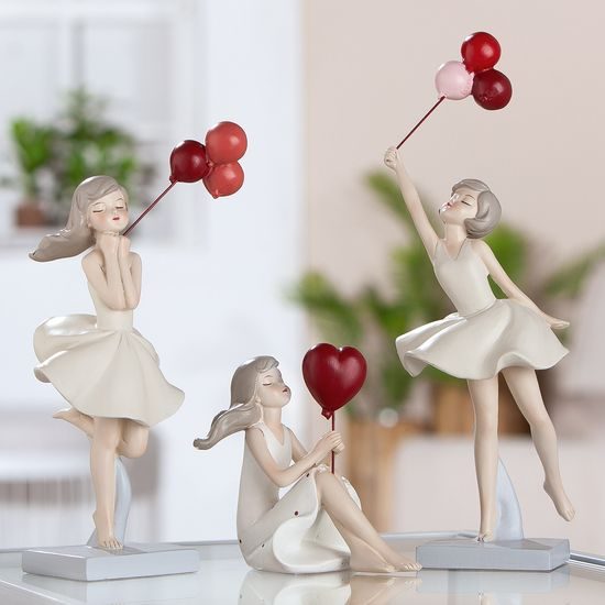 Dekorace figura žena s balónky 1ks, 6,5x9,5x23,5 cm