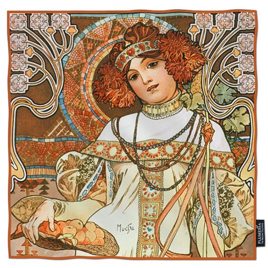 Hedvábný šátek Autumn 52x52cm, Alfons Mucha