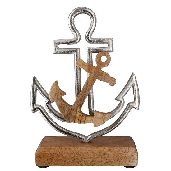 Kovová dekorace kotva na dřevěném klínku, 5x14x20 cm