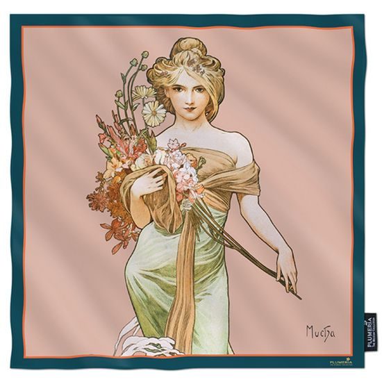 Hodvábna šatka Spring 90x90cm, Alfons Mucha