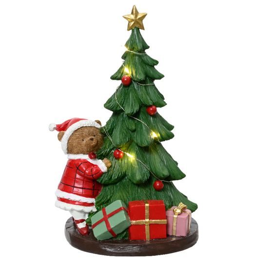 Vianočná dekorácia Medvedík so stromčekom a svetlami, 17,5x14,5x27,5 cm