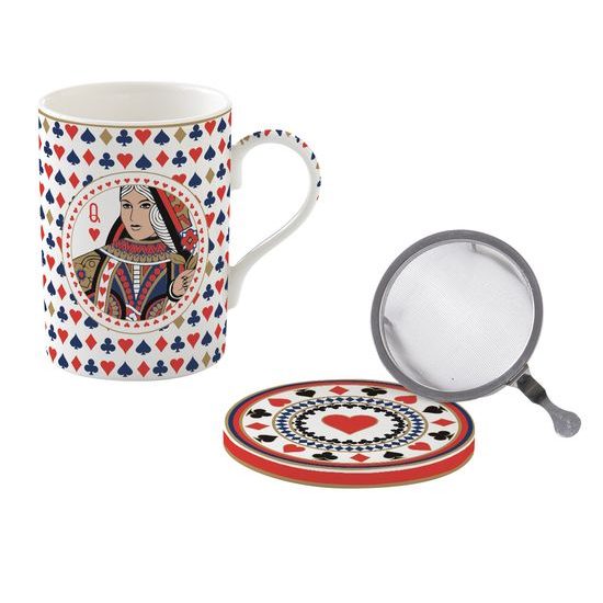 Porcelánový hrnček so sitkom a viečkom na čaj 350 ml Casino Roayl v darčekovej krabičke, Easy Life