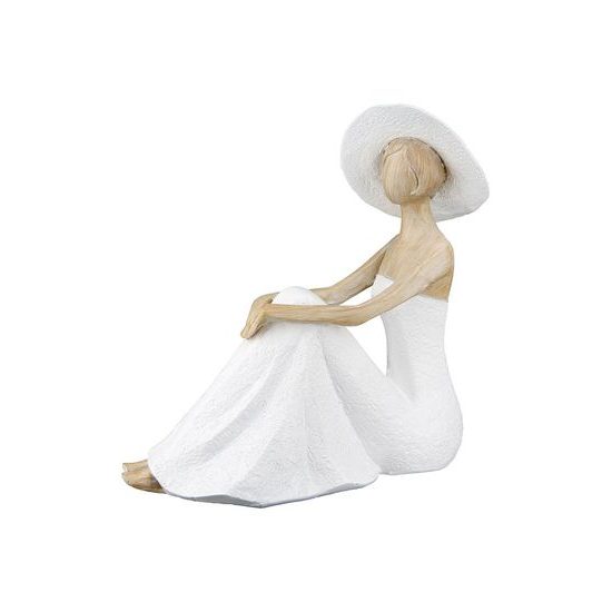 Dekorace figura dáma v klobouku sedící, 8x16,5x17 cm