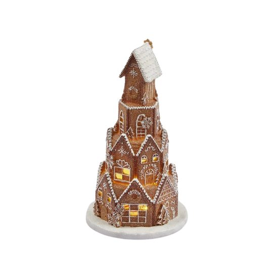 Vánoční dekorace perníková vesnička s osvětlením, 22x13 cm